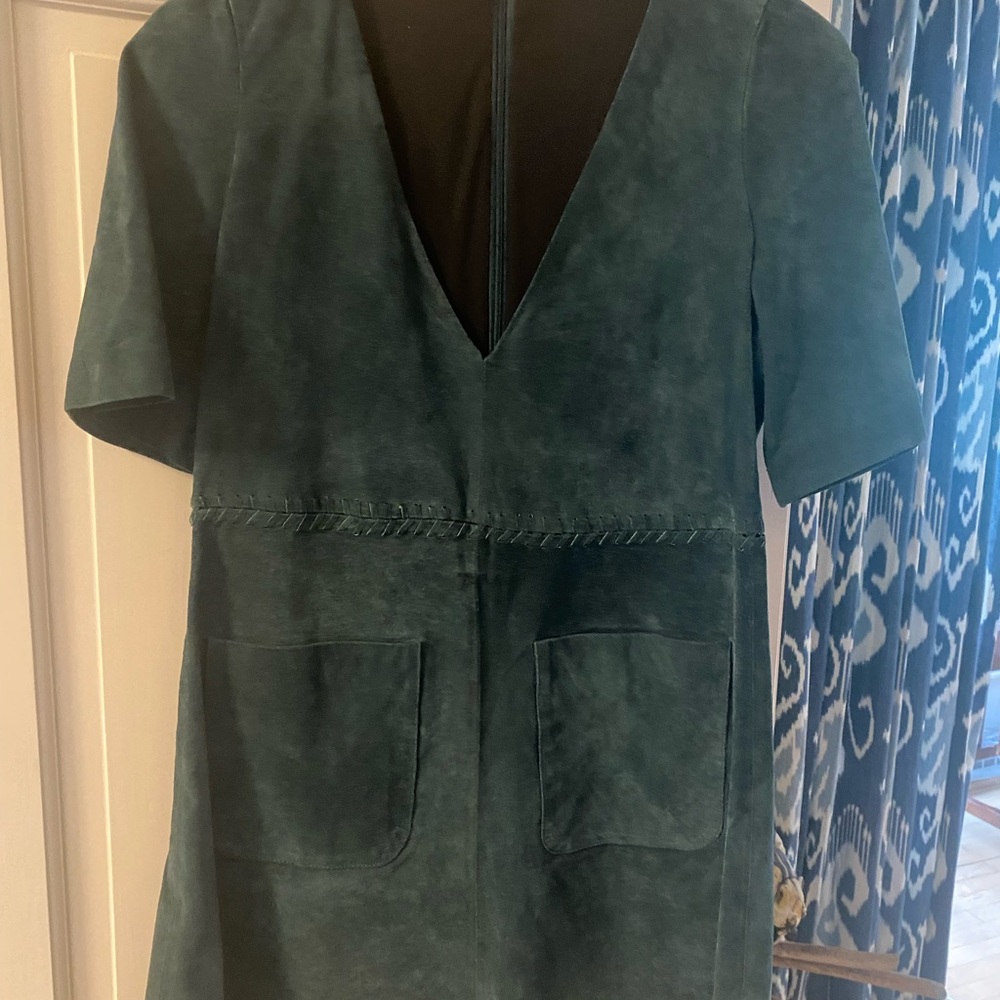 Zara Trafaluc green faux suede dark green mini dress